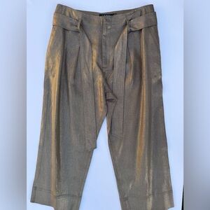 Lauren Ralph Lauren Metallic Linen Gold High-Waist Tie Pants